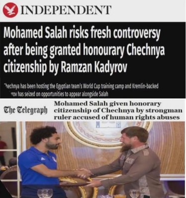 محمد صلاح يحصل على “الجنسية الشيشانية” من قبل متهم بانتهاك حقوق الإنسان فى العالم